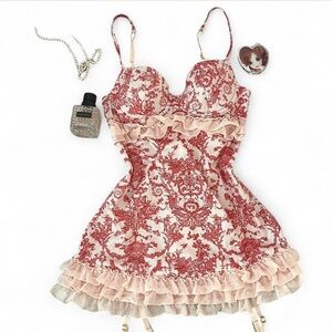 Victorias Secret Elegant Red and Cream Lace Dress